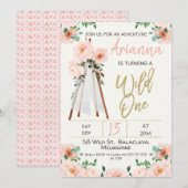Boho Teepee Wild One 1st Birthday Invitation Kaart (Voorkant / Achterkant)