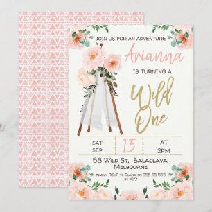 Boho Teepee Wild One 1st Birthday Invitation Kaart
