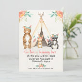 Boho Teepee Woodland Animals Birthday Invitation Kaart (Staand voorkant)