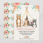 Boho Teepee Woodland Animals Birthday Invitation Kaart (Voorkant / Achterkant)