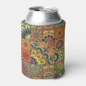 Boho tegels: kleurrijk patchwork naadloos patroon blikjeskoeler (Blikje Voorkant)