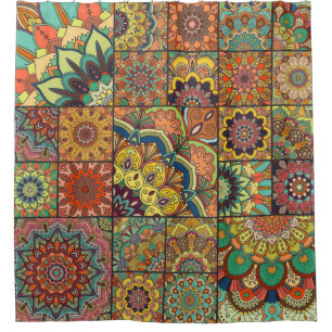 Boho tegels: kleurrijk patchwork naadloos patroon douchegordijn