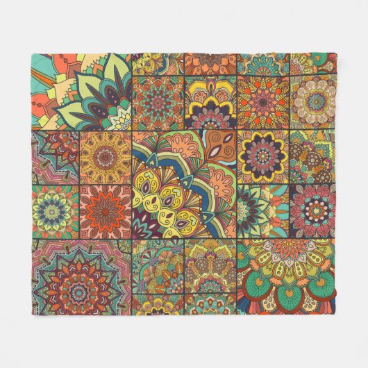 Boho tegels: kleurrijk patchwork naadloos patroon fleece deken (Voorkant (Horizontaal))