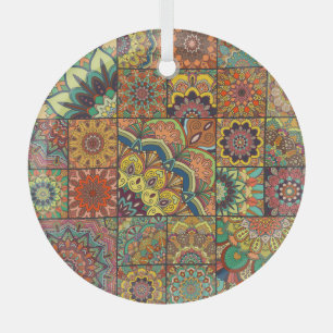 Boho tegels: kleurrijk patchwork naadloos patroon glas ornament