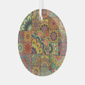 Boho tegels: kleurrijk patchwork naadloos patroon glas ornament (Voorkant links)