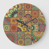 Boho tegels: kleurrijk patchwork naadloos patroon grote klok (Voorkant)