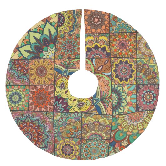 Boho tegels: kleurrijk patchwork naadloos patroon kerstboom rok (Voorkant)