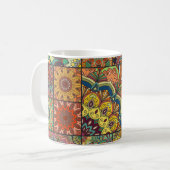 Boho tegels: kleurrijk patchwork naadloos patroon koffiemok (Voorkant links)
