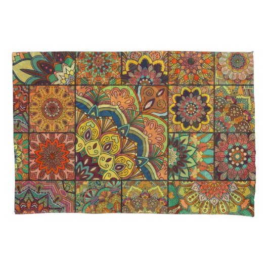 Boho tegels: kleurrijk patchwork naadloos patroon kussensloop (Voorkant)