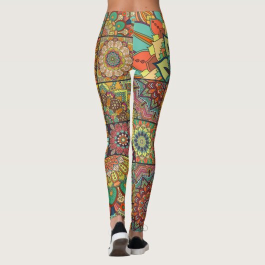 Boho tegels: kleurrijk patchwork naadloos patroon leggings (Achterkant)