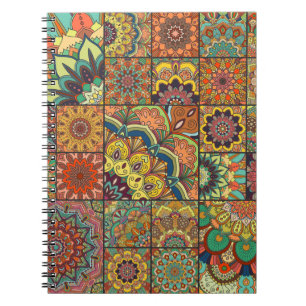Boho tegels: kleurrijk patchwork naadloos patroon notitieboek