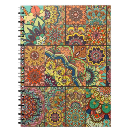 Boho tegels: kleurrijk patchwork naadloos patroon notitieboek (Voorkant)