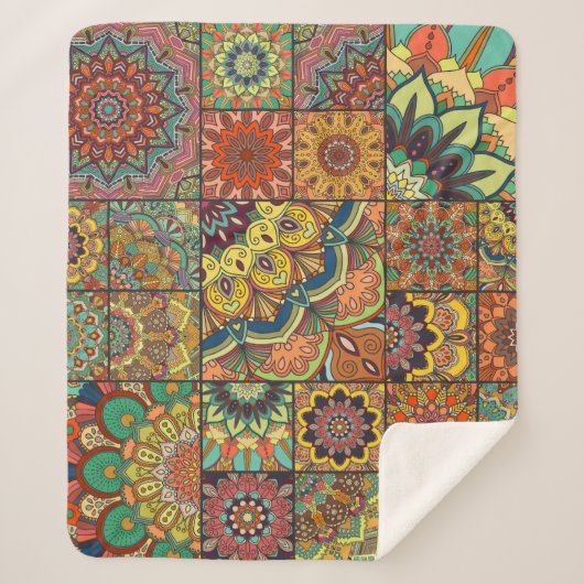 Boho tegels: kleurrijk patchwork naadloos patroon sherpa deken (Voorkant)