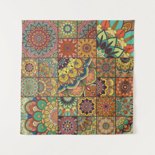 Boho tegels: kleurrijk patchwork naadloos patroon wandkleed (Voorkant (horizontaal))