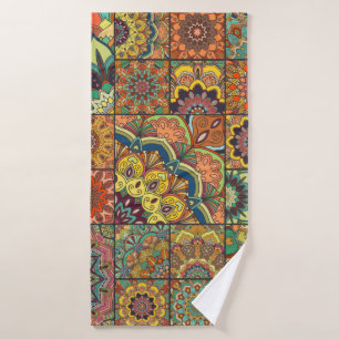 Boho tegelset en naadloos patroon. Kleurpleister Badhanddoek