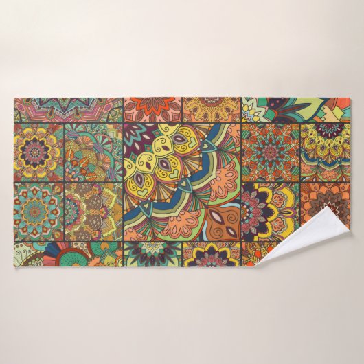 Boho tegelset en naadloos patroon. Kleurpleister Badhanddoek (Badhanddoek)