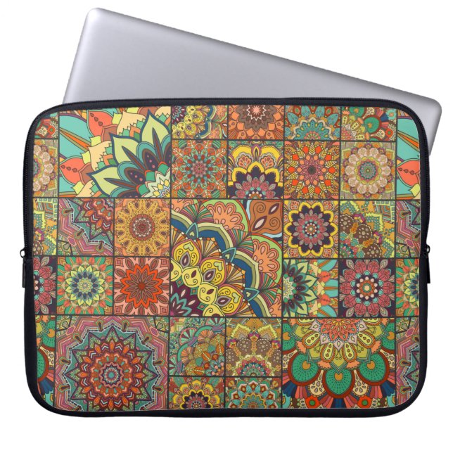 Boho tegelset en naadloos patroon. Kleurpleister Laptop Sleeve (Voorkant)