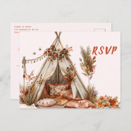 Boho Tent Feathers Wedding RSVP Briefkaart