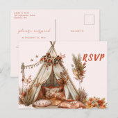 Boho Tent Feathers Wedding RSVP Briefkaart (Voorkant / Achterkant)