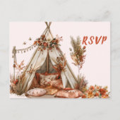 Boho Tent Feathers Wedding RSVP Briefkaart (Voorkant)