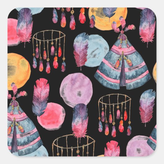 Boho Tent Pattern Vierkante Sticker (Voorkant)