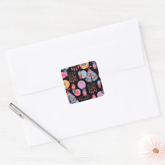 Boho Tent Pattern Vierkante Sticker (Envelop)