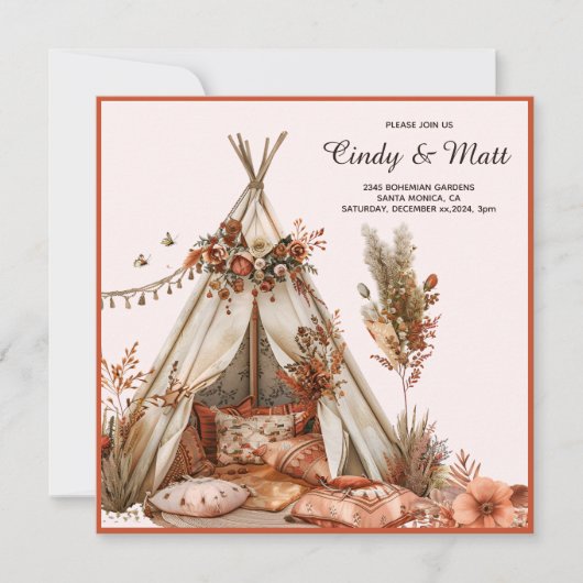 Boho Tent Tuin Bloemen Huwelijk Kaart (Voorkant)