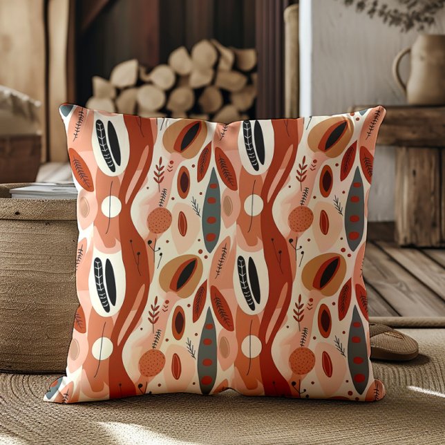 Boho Terra Cotta Abstracte Warme Aardtinten  Kussen (Terra cotta boho abstract decorator pillow)