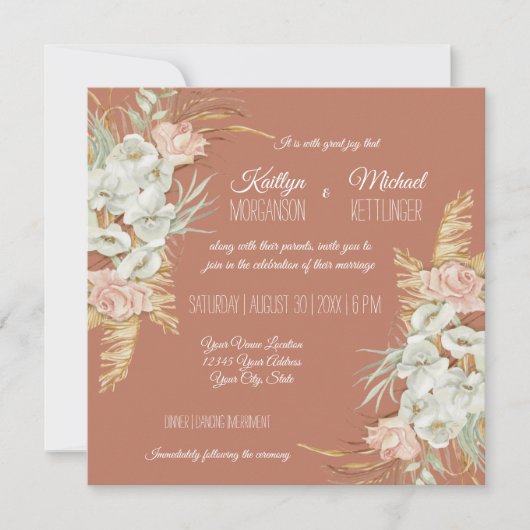 BOHO Terra Cotta Orchid Floral Pampas Palm Foliage Kaart (Voorkant)