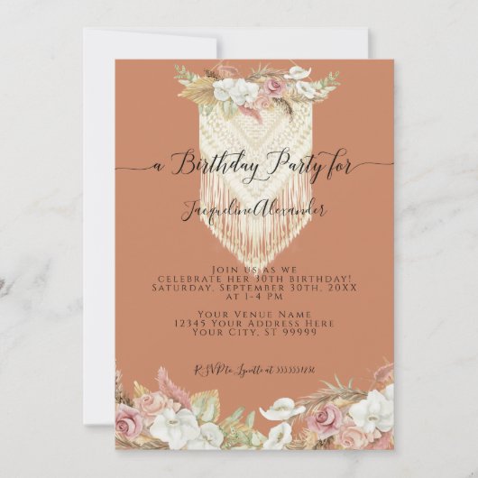 Boho Terra Cotta Tropical Floral Pampas Birthday Kaart (Voorkant)