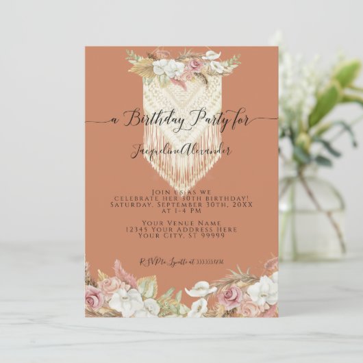 Boho Terra Cotta Tropical Floral Pampas Birthday Kaart (Staand voorkant)