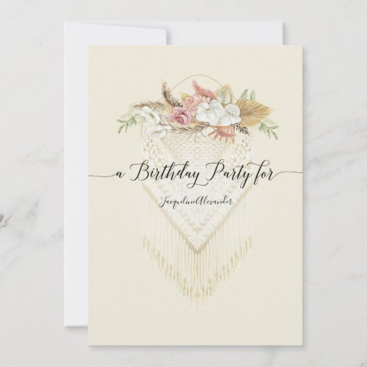 Boho Terra Cotta Tropical Floral Pampas Birthday Kaart (Achterkant)