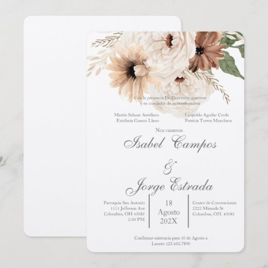 Boho terracota bruiloft kaart (Voorkant / Achterkant)