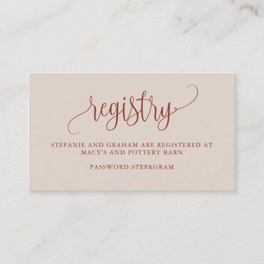 Boho Terracota Calligraphy Wedding Gift Registry Informatiekaartje (Voorkant)