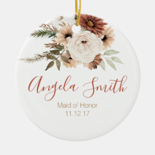 Boho Terracota Floral Maid of Honor Kerstmis Keramisch Ornament