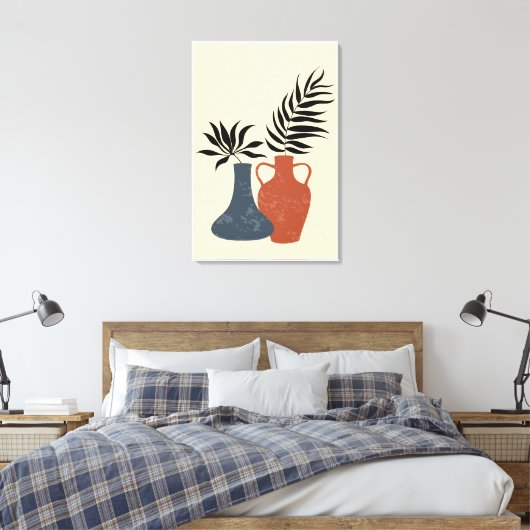 Boho Terracota Pots, met grote afwerking Canvas Afdruk (Insitu (Slaapkamer))