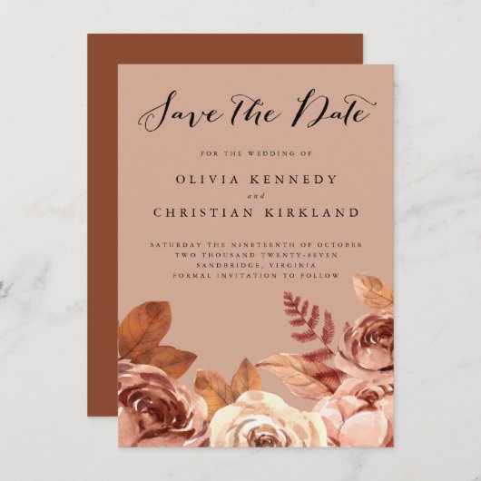 Boho Terracotta Aardetoon Botanische Bewaar de Dat Aankondiging (Voorkant / Achterkant)