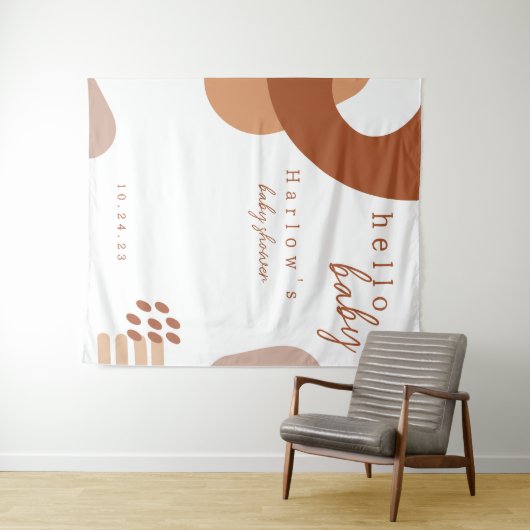 Boho Terracotta Abstract Hallo Baby shower Banner Wandkleed (In Situ (horizontaal))