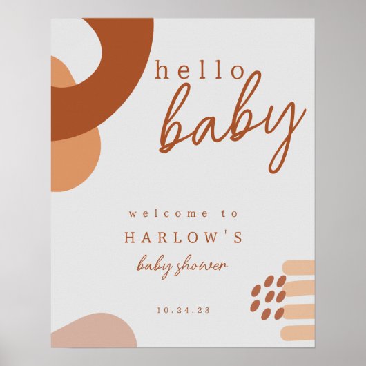 Boho Terracotta Abstract Hallo Baby shower Welkom Poster (Voorkant)