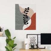 Boho Terracotta Abstracte Botanische Kunst Poster (Thuiskantoor)