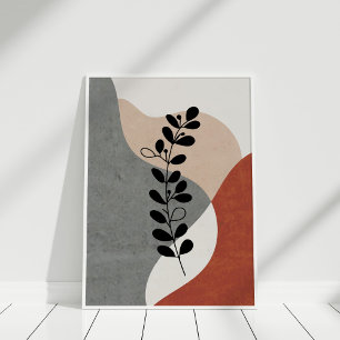 Boho Terracotta Abstracte Botanische Kunst Poster