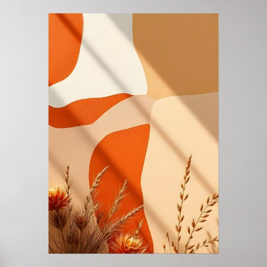 Boho Terracotta Abstracte Vormen Botanische Poster (Voorkant)
