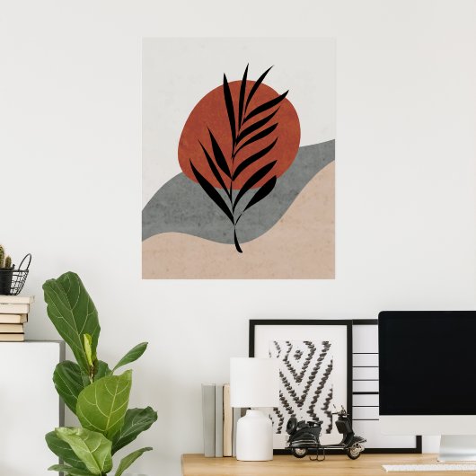 Boho Terracotta Abstracte Zon- en Landschapskunst Poster (Thuiskantoor)