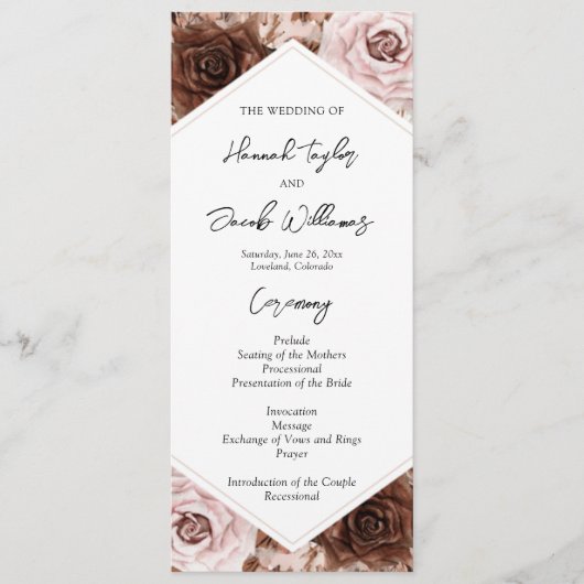 Boho Terracotta Afdrukbare Huwelijksceremonie Prog Kaart (Voorkant)