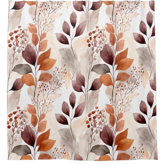 Boho Terracotta and Burgundy Leaves Douchegordijn (Voorkant)