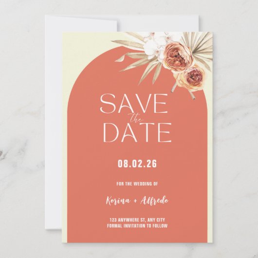 Boho Terracotta Arch Floral Save the Date Template (Voorkant)