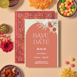 Boho Terracotta Arch Floral Save the Date Template
