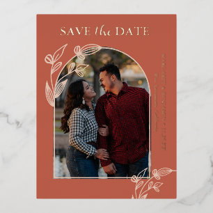 Boho Terracotta Arch Foto Floral Save the Date Folie Feestdagen Briefkaart