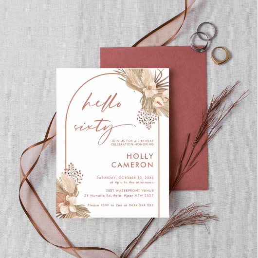 Boho Terracotta Arch Pampas Grass 60th Birthday Kaart