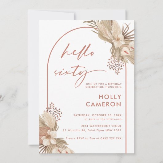 Boho Terracotta Arch Pampas Grass 60th Birthday Kaart (Voorkant)